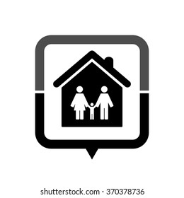 Family - black vector icon; map pointer;  message bubble