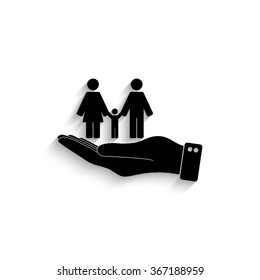 Family - black vector  icon with shadow