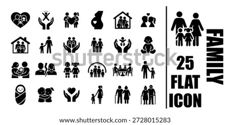 Family black and white vector icon set parents children baby grandparents pregnancy love care flat pictogram collection