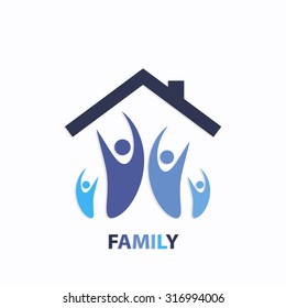 Family blue color icon with roof or home over white background art