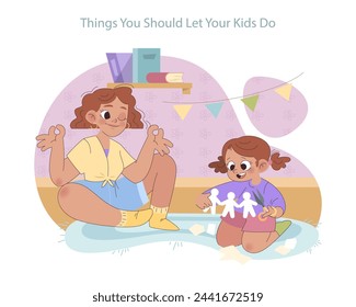 Family Bonding concept. A mother and child enjoy a playful moment with paper dolls, symbolizing nurturing and creative growth. Celebrating the joys of parenthood.