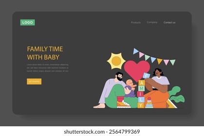 Family Bonding Concept. Parents and child enjoy playful interaction, depicting nurturing, love, and early development. Vector illustration.