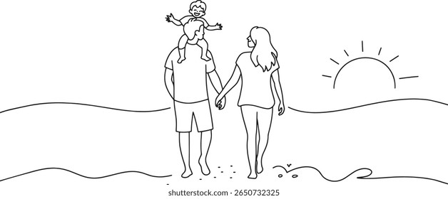 O vínculo familiar na praia Um passeio de coração no pôr do sol Juntos e Amor Capturado em Linhas Simples