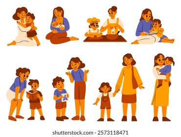 Family Bonding and Parenting Illustration. A collection of eight warm illustrations showcasing family bonding moments. Perfect for family-oriented designs and parenting projects