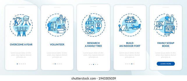 Family Bonding Tips Onboarding Mobile App Page Screen With Concepts. Research A Family Tree Walkthrough 5 Steps Graphic Instructions. UI Vector Template With RGB Color Illustrations