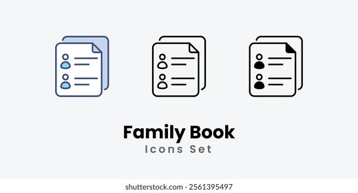 Family Book Icons thin line and glyph vector icon stock illustration