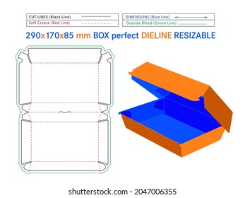 Family box dieline 290 x 170 x 85 mm Size or hotdog burger box Die-cut template Self Asembly Eco-friendly, No Glue Needed box, Fast Food Burger Box