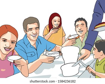 family breakfast and slice of bread