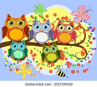 Family Bright Cartoon Cute Colorful Owls Stock Vector (Royalty Free ...