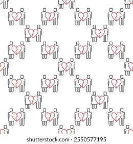 Family with Broken Heart vector Emotional Grief seamless pattern in line style