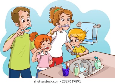 ilustración vectorial de dientes de lavado de familia