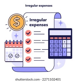 Family budgeting concept. Personal currency balance management, keeping track on your irregular expences. Idea of financial planning and well-being. Payments distribution. Flat vector illustration