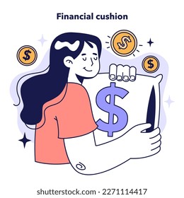 Family budgeting. Money savings, financial cushion building, future investment. Personal currency balance management. Financial planning and well-being. Flat vector illustration