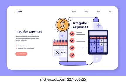 Family budgeting web banner or landing page. Personal currency balance management, keeping track on your irregular expences. Financial planning and well-being. Flat vector illustration