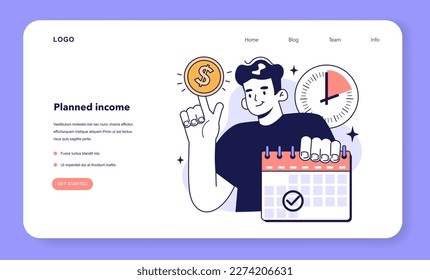 Family budgeting web banner or landing page. Personal currency balance management, planned income. Idea of financial planning and well-being. Payments distribution. Flat vector illustration