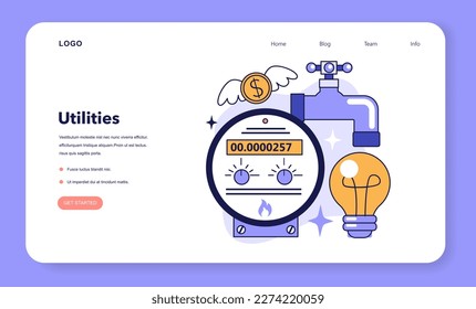 Family budgeting web banner or landing page. Personal currency balance management, keeping track on your household uilities payments. Financial planning and well-being. Flat vector illustration