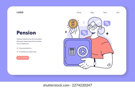 Family budgeting web banner or landing page. Retirement savings. Future pension plan. Senior character successfully invests money to its IRA. Financial planning. Flat vector illustration