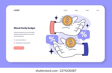 Family budgeting web banner or landing page. Mixed budget planning model to keep track on your income and expencese. Idea of financial planning and well-being. Flat vector illustration