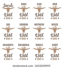 Family bull skull "Wild One" vector pack, graphic design