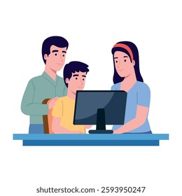Family business parents and child working design