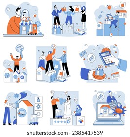Family business. Vector illustration. E commerce platforms have transformed way businesses operate and reach customers Service oriented businesses focus on delivering quality services to meet customer