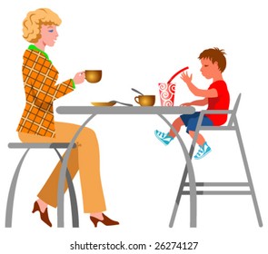 A family in the cafe