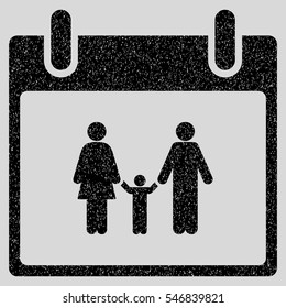 Family Calendar Day grainy textured icon for overlay watermark stamps. Flat symbol with dust texture. Dotted vector black ink rubber seal stamp with grunge design on a light gray background.