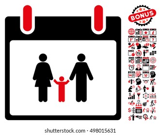 Family Calendar Day icon with bonus calendar and time management clip art. Vector illustration style is flat iconic symbols, intensive red and black, white background.