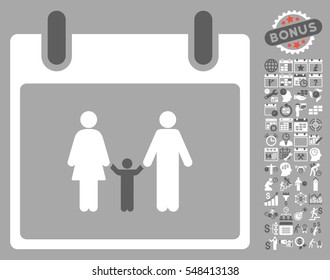 Family Calendar Day pictograph with bonus calendar and time management clip art. Vector illustration style is flat iconic symbols, dark gray and white, silver background.