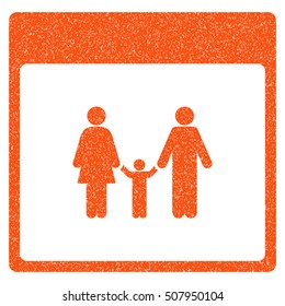 Family Calendar Page grainy textured icon for overlay watermark stamps. Flat symbol with scratched texture. Dotted vector orange ink rubber seal stamp with grunge design on a white background.