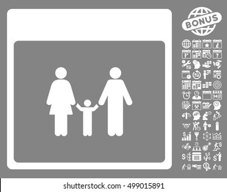 Family Calendar Page icon with bonus calendar and time management design elements. Vector illustration style is flat iconic symbols, white, gray background.
