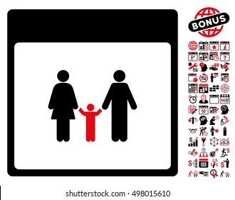 Family Calendar Page pictograph with bonus calendar and time management clip art. Vector illustration style is flat iconic symbols, intensive red and black, white background.