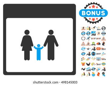 Family Calendar Page pictograph with bonus calendar and time management images. Vector illustration style is flat iconic symbols, blue and gray colors, white background.