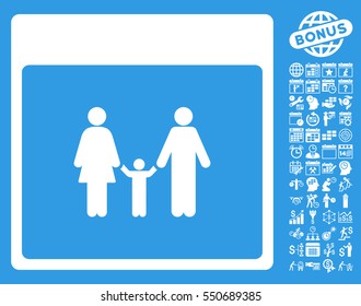 Family Calendar Page pictograph with bonus calendar and time management pictures. Vector illustration style is flat iconic symbols, white, blue background.