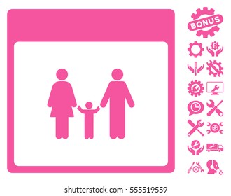 Family Calendar Page pictograph with bonus configuration design elements. Vector illustration style is flat iconic symbols, pink, white background.