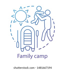 Family Camp Concept Icon. Summer Parents And Children Club, Holiday Resort Idea Thin Line Illustration. Kids And Adults Activity, Interest. Vector Isolated Outline Drawing. Editable Stroke