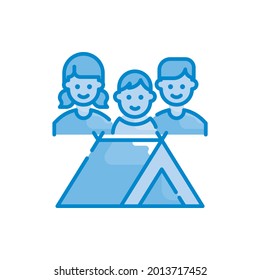 Family Camp vector blue colours icon style illustration. EPS 10 file 