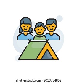 Family Camp vector outline filled icon style illustration. EPS 10 file 
