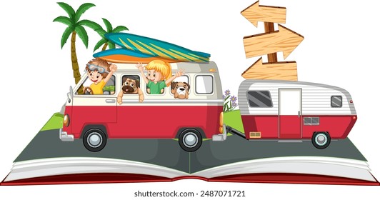 Family in a camper van on vacation