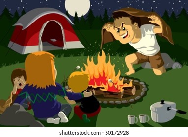 family campfire story telling