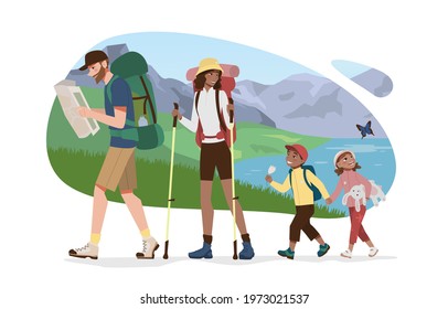 Family camping. Flat vetor illustration