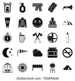 Family camping icons set. Simple set of 25 family camping vector icons for web isolated on white background