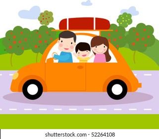 Happy Family Traveling By Red Car Stock Vector (Royalty Free) 274964030