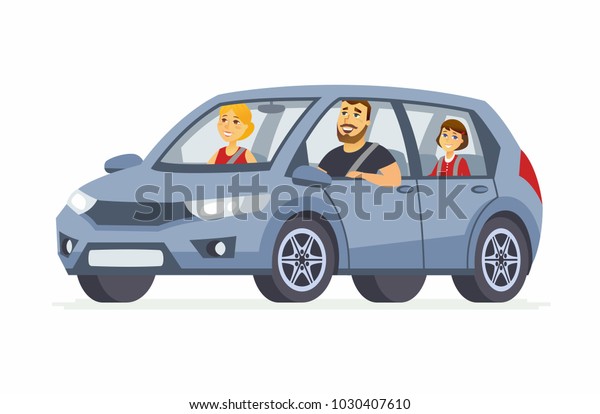 Family Car Cartoon People Character Isolated Stock Vector Royalty Free