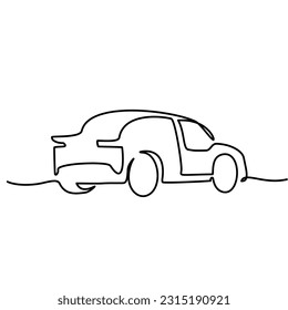 Family car. Continuous one line drawing art . Vector illustration