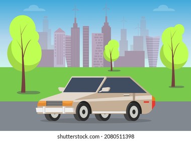 Family car for driving on road. Transport for traveling and city trips. Flat automobile vector. Modern car design transport and equipment , vehicle sedan side view