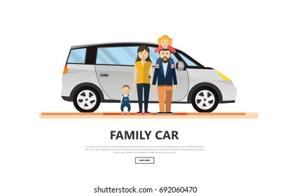 Family car with happy family isolated vector illustration.