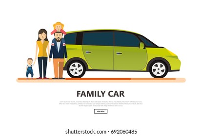 Family car with happy family isolated vector illustration.