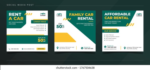 Banner de alquiler de coches para familias con plantilla de publicación en redes sociales