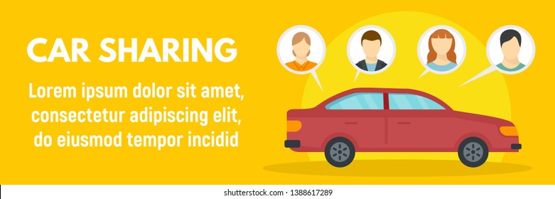 Family car sharing concept banner. Flat illustration of family car sharing vector concept banner for web design